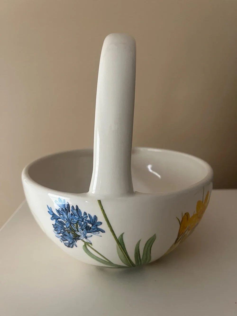Blossoms and Blooms Happy Easter Ceramic Basket Candy Dish with Handle